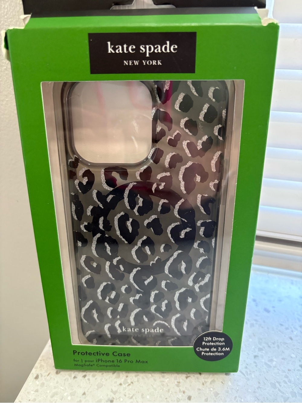 NIB kate spade New York Black Leopard Glitter Case for iPhone 16 Pro Max